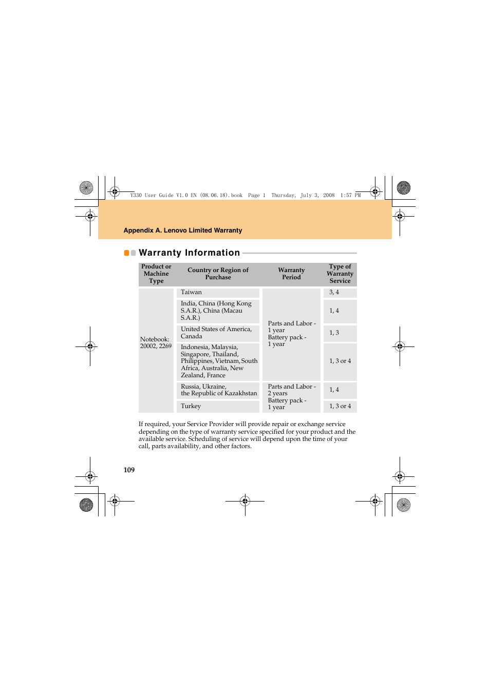 Warranty information | Lenovo IdeaPad Y330 User Manual | Page 118 / 148