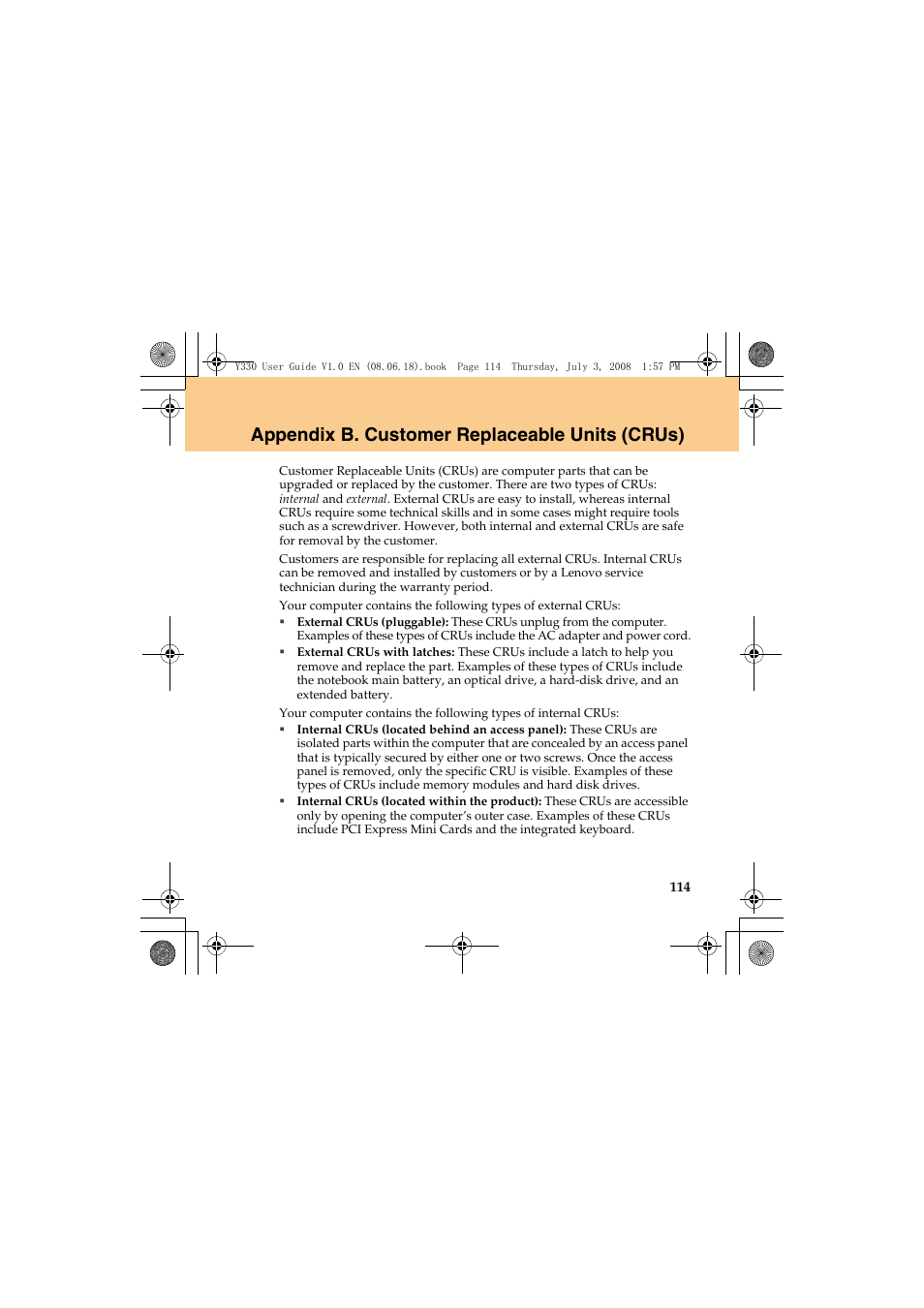 Appendix b. customer replaceable units (crus) | Lenovo IdeaPad Y330 User Manual | Page 123 / 148