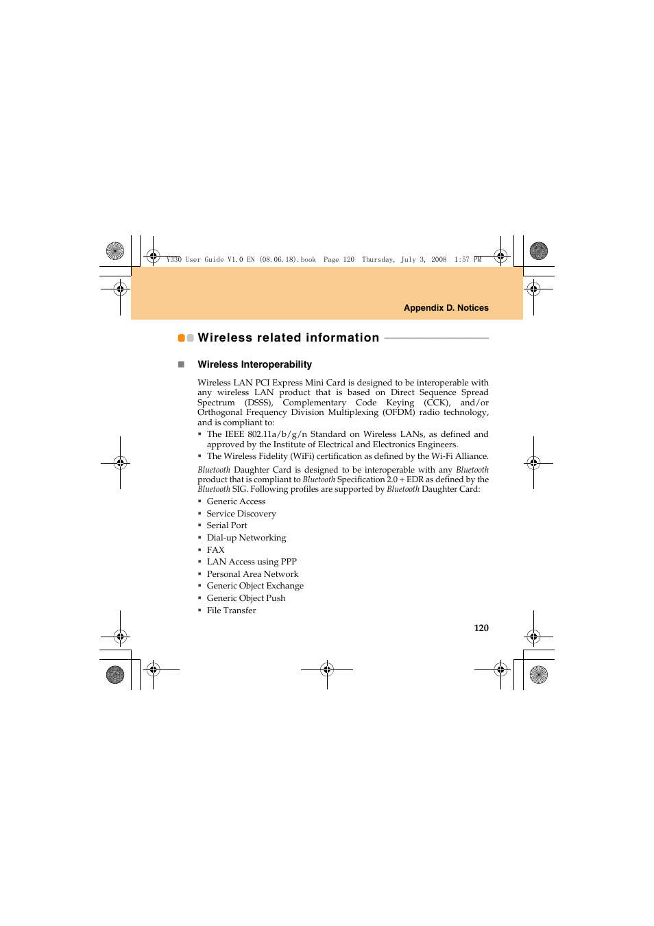 Wireless related information | Lenovo IdeaPad Y330 User Manual | Page 129 / 148