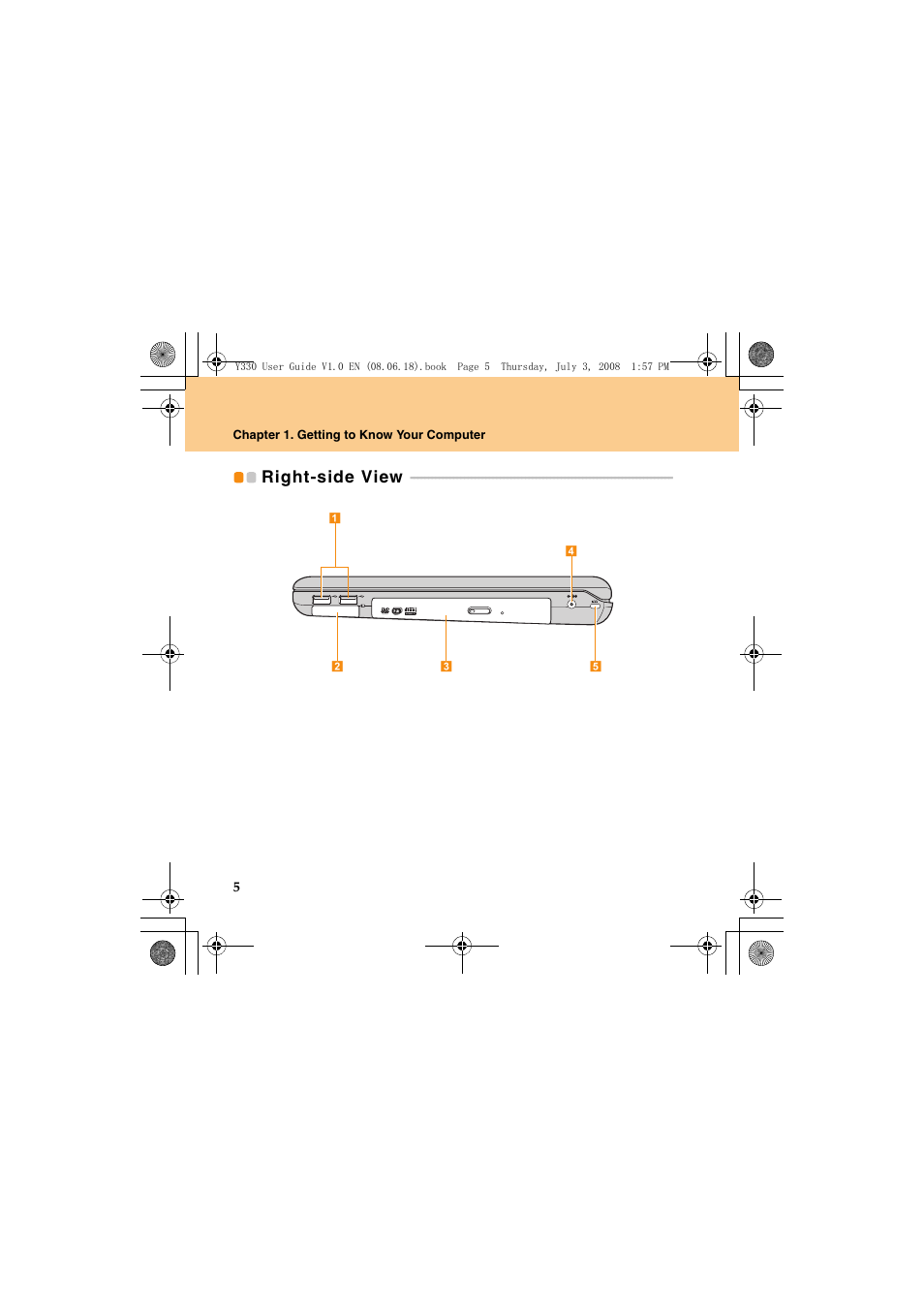 Right-side view | Lenovo IdeaPad Y330 User Manual | Page 14 / 148