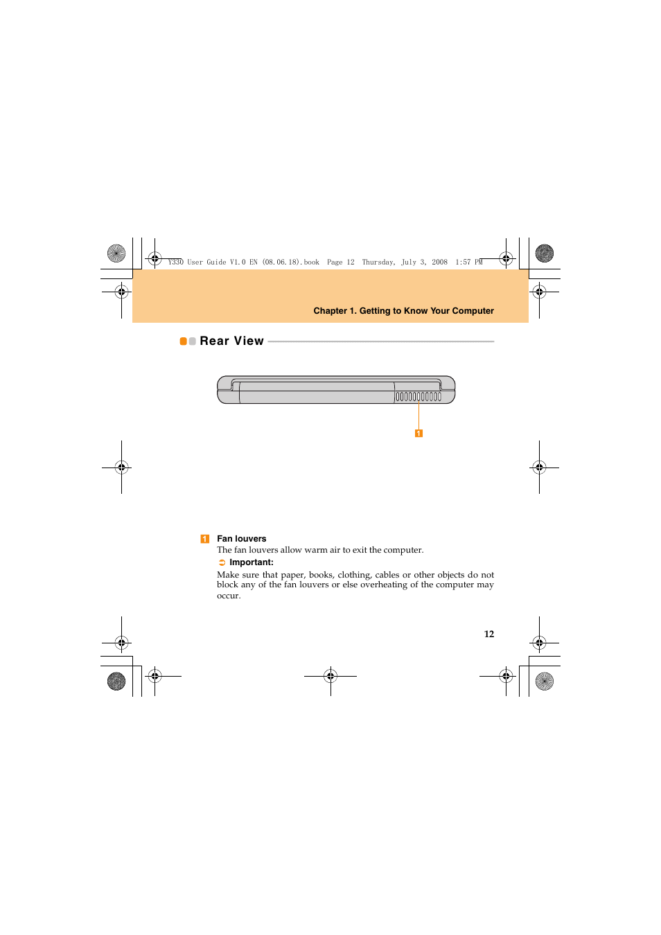 Rear view | Lenovo IdeaPad Y330 User Manual | Page 21 / 148