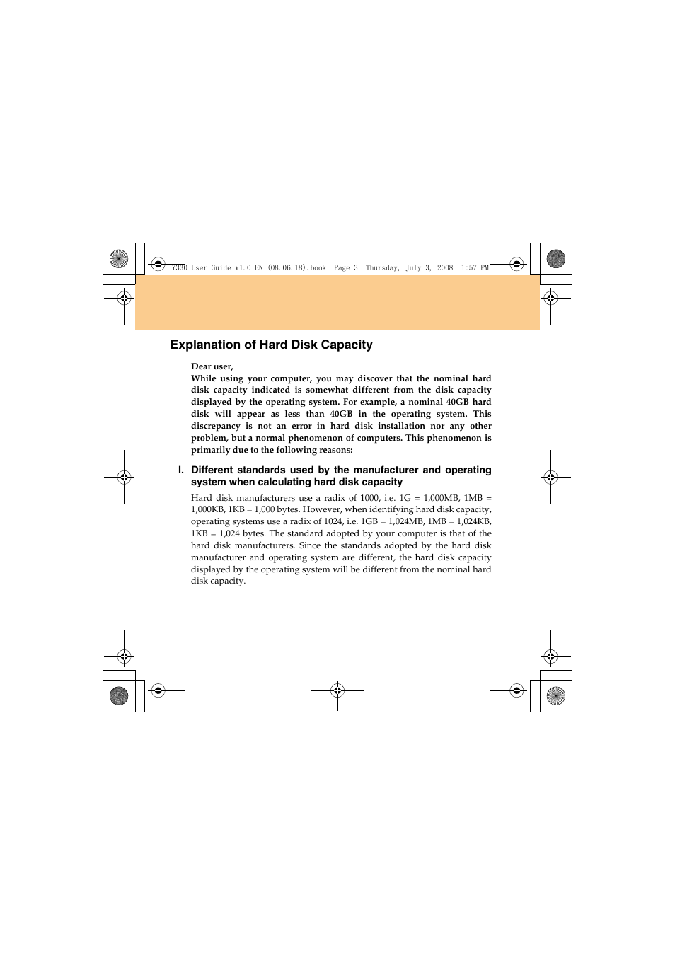 Explanation of hard disk capacity | Lenovo IdeaPad Y330 User Manual | Page 5 / 148