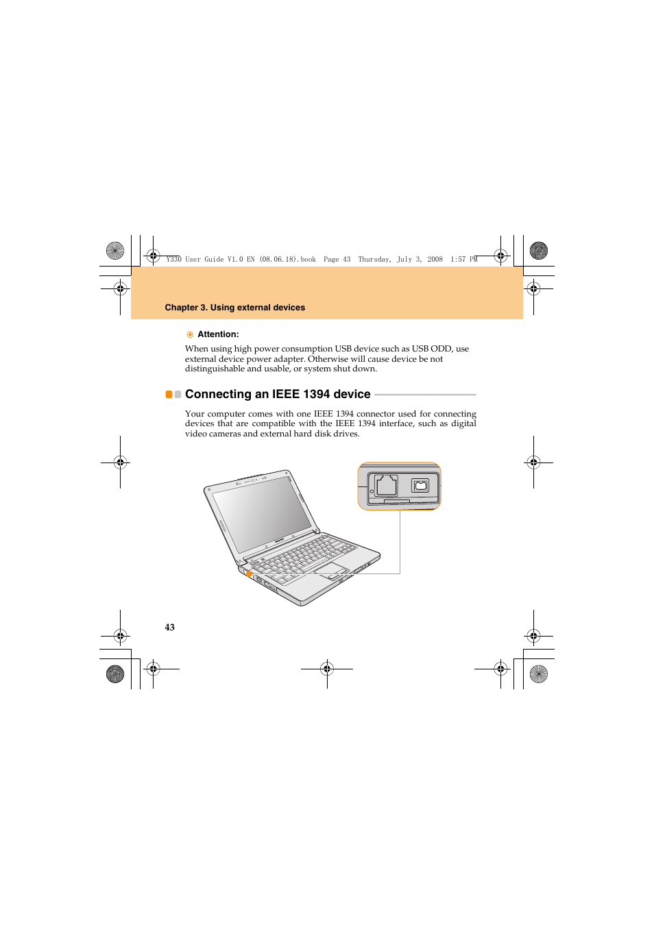 Connecting an ieee 1394 device | Lenovo IdeaPad Y330 User Manual | Page 52 / 148