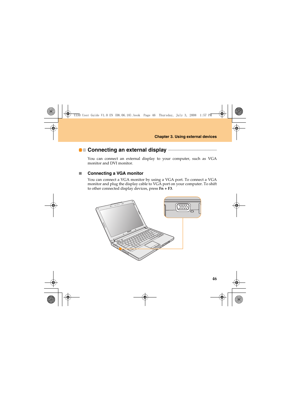 Connecting an external display | Lenovo IdeaPad Y330 User Manual | Page 55 / 148