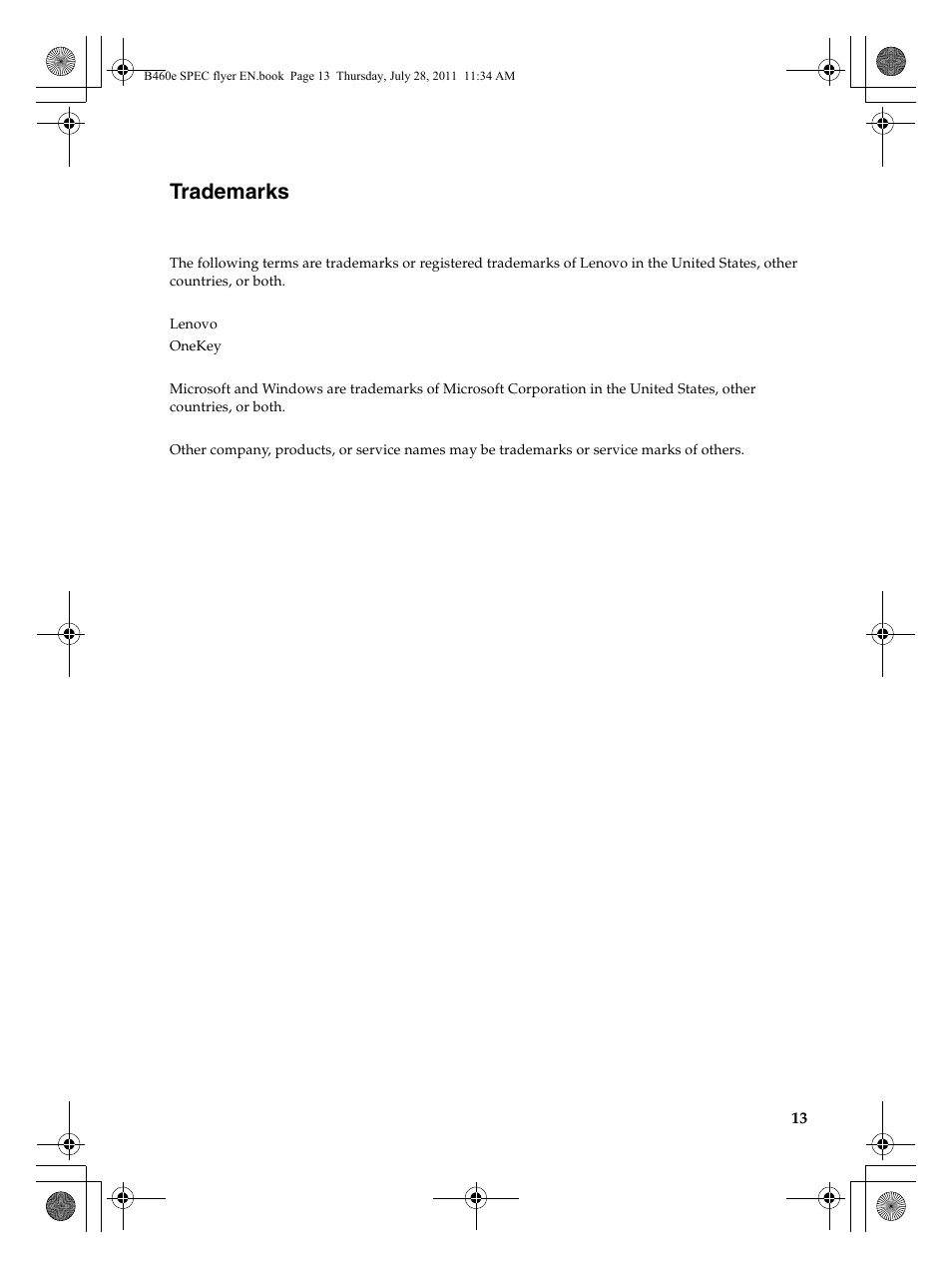 Trademarks | Lenovo B460e Notebook User Manual | Page 13 / 14