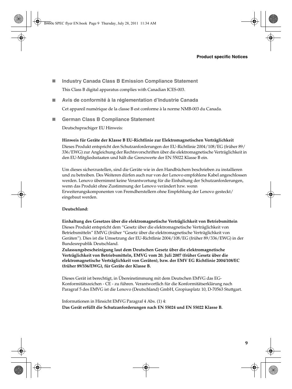 Lenovo B460e Notebook User Manual | Page 9 / 14