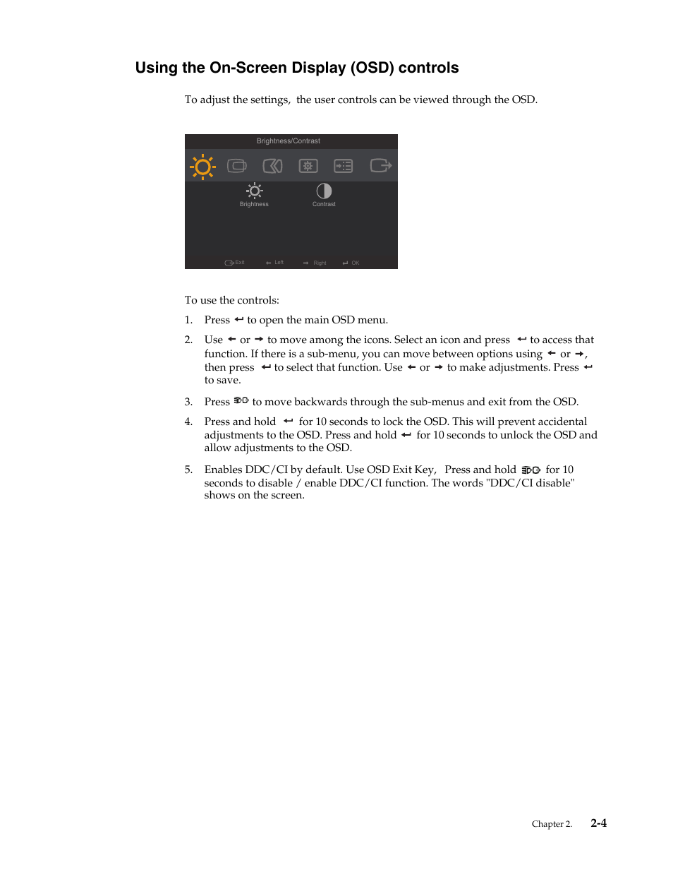 Using the on-screen display (osd) controls, Using the on-screen display (osd) controls -4, Then press | Lenovo LI2361d Wide Flat Panel Monitor User Manual | Page 15 / 33
