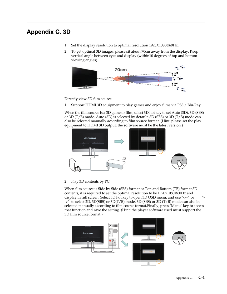 Appendix c. 3d, Appendix c | Lenovo LI2361d Wide Flat Panel Monitor User Manual | Page 32 / 33