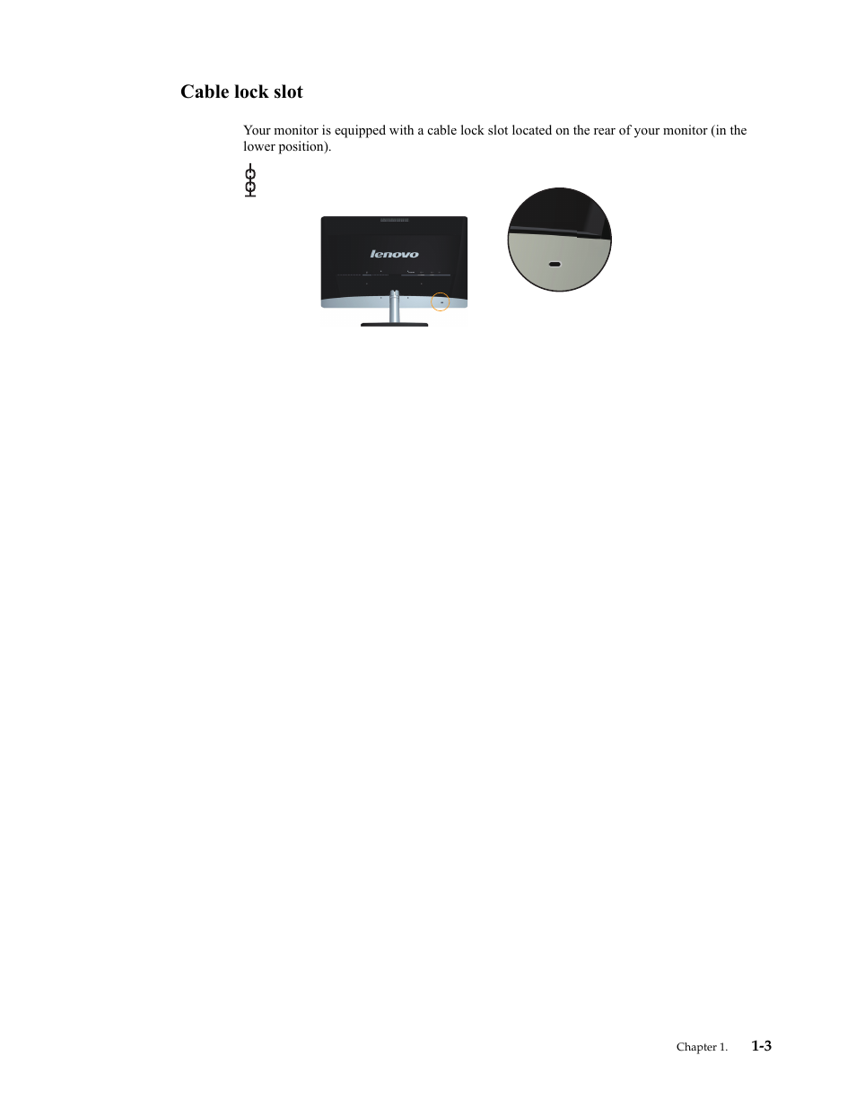 Cable lock slot, Cable lock slot -3 | Lenovo LI2361d Wide Flat Panel Monitor User Manual | Page 7 / 33