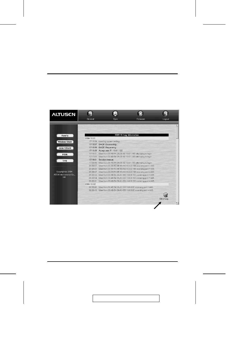 The log file | ATEN Altusen KVM on the Net KN2108 User Manual | Page 79 / 99