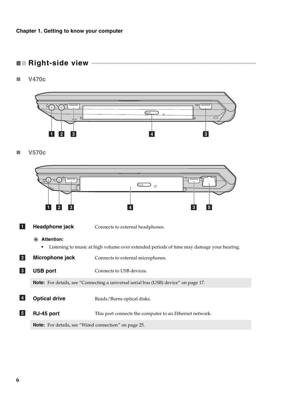 Right-side view | Lenovo V470c Notebook User Manual | Page 10 / 53