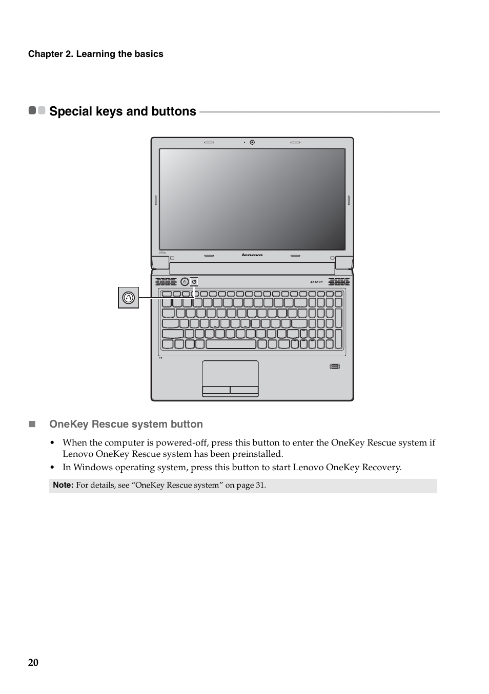 Special keys and buttons | Lenovo V470c Notebook User Manual | Page 24 / 53