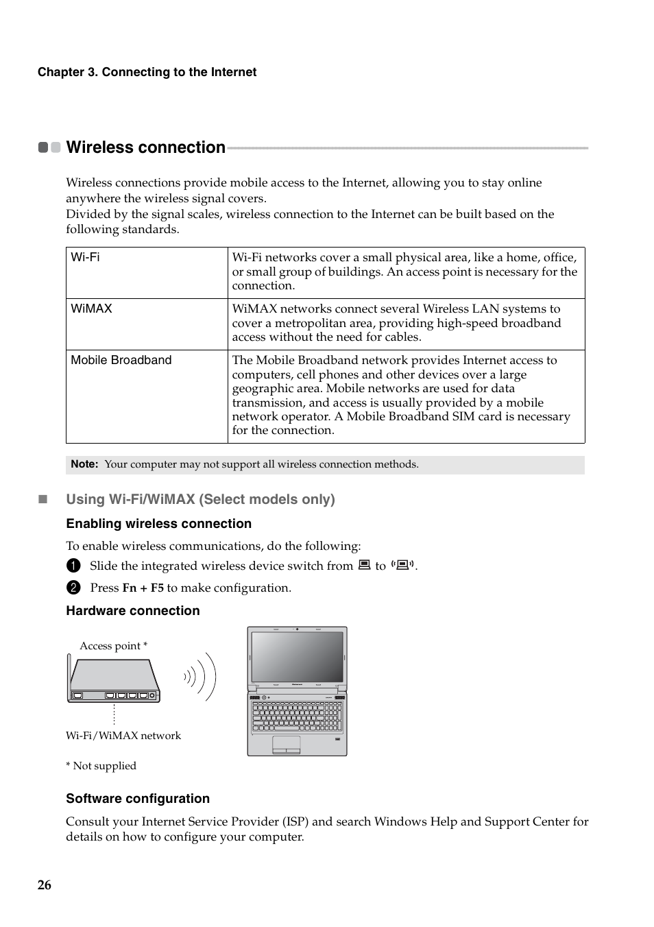 Wireless connection | Lenovo V470c Notebook User Manual | Page 30 / 53