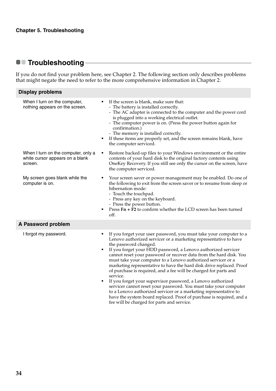 Troubleshooting | Lenovo V470c Notebook User Manual | Page 38 / 53