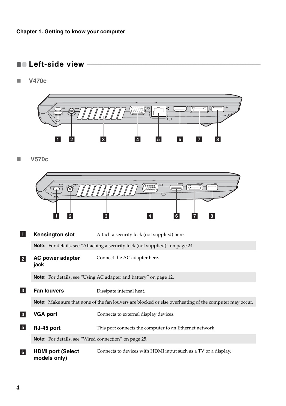 Left-side view | Lenovo V470c Notebook User Manual | Page 8 / 53