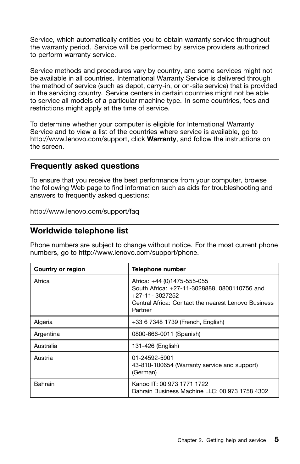 Frequently asked questions, Worldwide telephone list | Lenovo ThinkPad X120e User Manual | Page 17 / 40