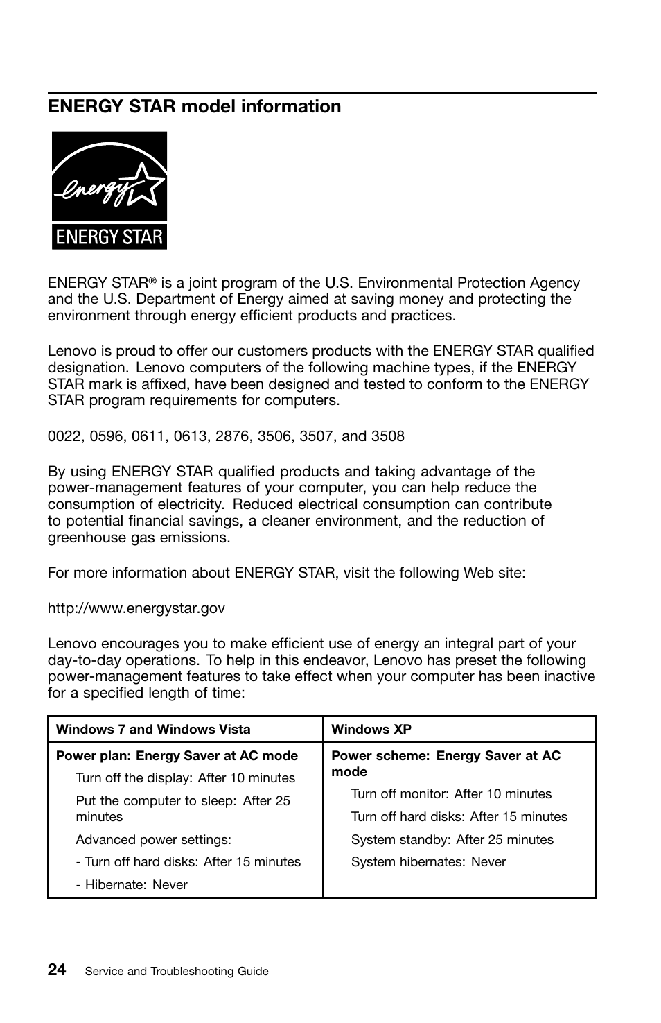 Energy star model information | Lenovo ThinkPad X120e User Manual | Page 36 / 40