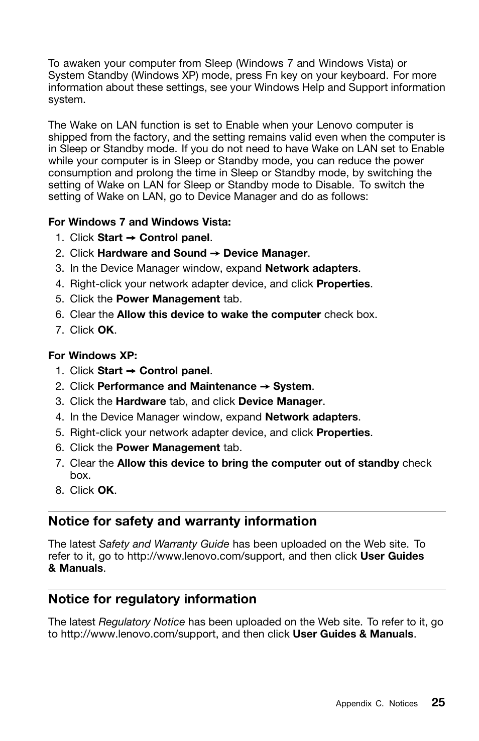 Notice for safety and warranty information, Notice for regulatory information | Lenovo ThinkPad X120e User Manual | Page 37 / 40