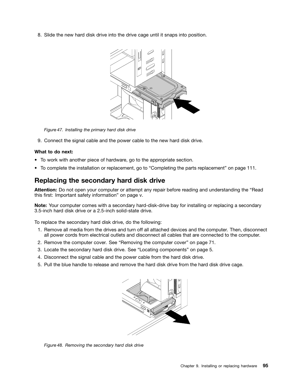 Replacing the secondary hard disk drive | Lenovo ThinkStation P300 User Manual | Page 107 / 150