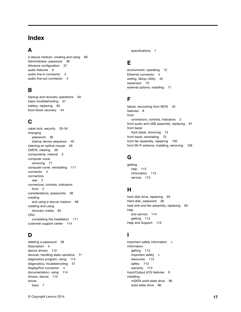 Index | Lenovo ThinkStation P300 User Manual | Page 145 / 150