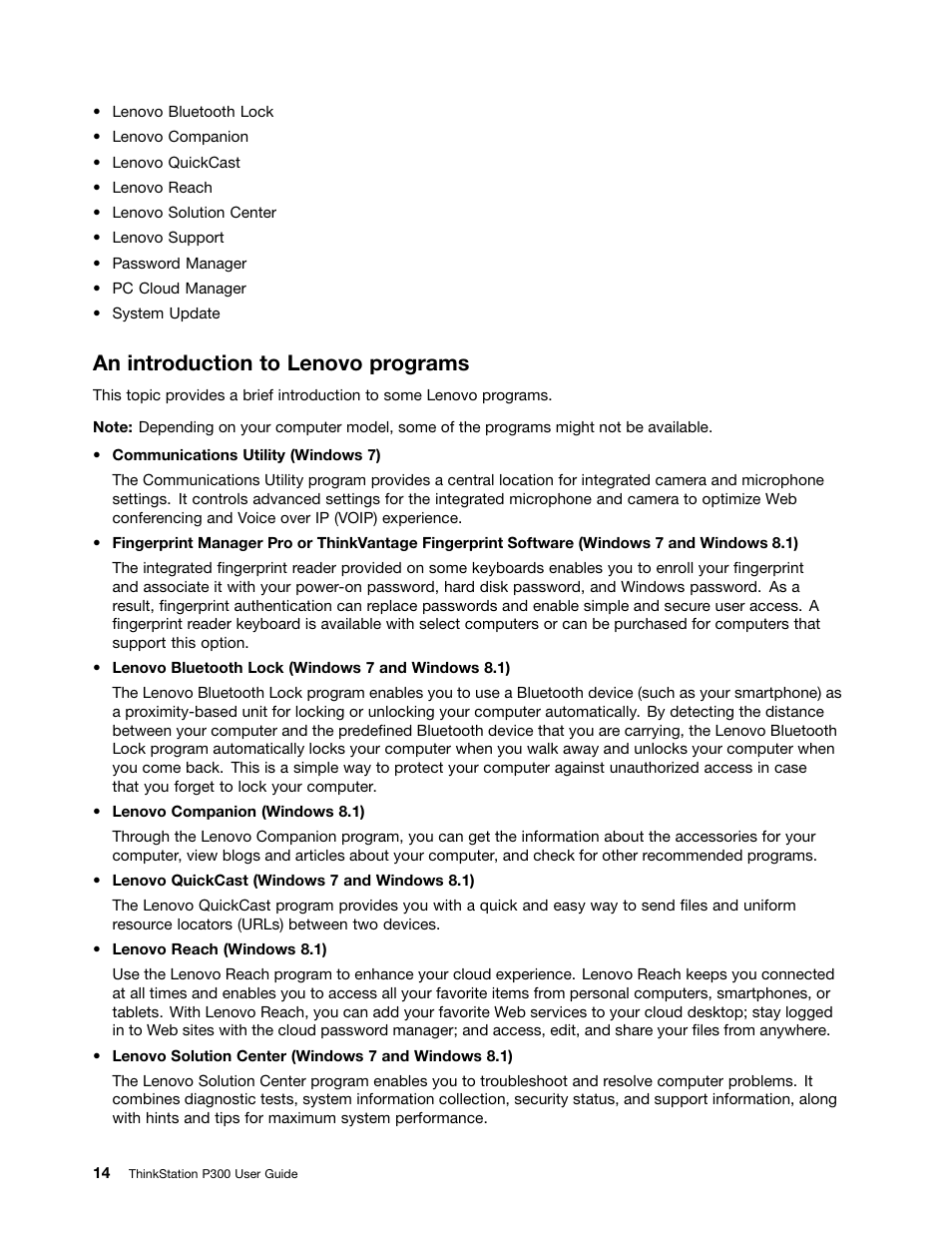 An introduction to lenovo programs | Lenovo ThinkStation P300 User Manual | Page 26 / 150