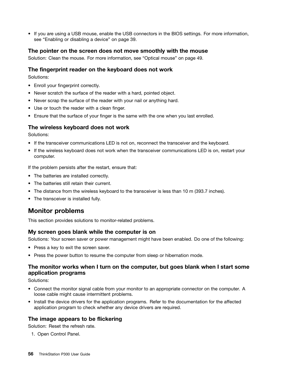 Monitor problems | Lenovo ThinkStation P300 User Manual | Page 68 / 150