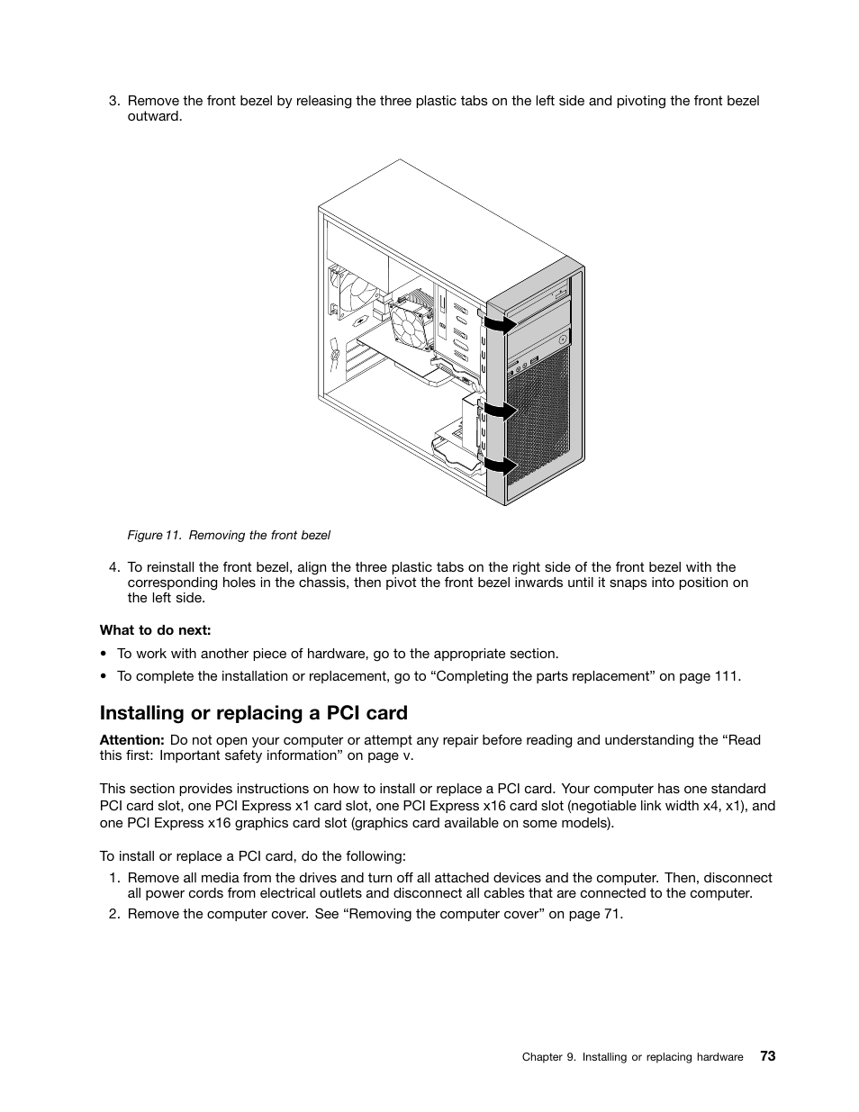 Installing or replacing a pci card | Lenovo ThinkStation P300 User Manual | Page 85 / 150