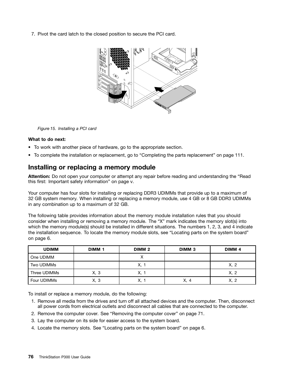Installing or replacing a memory module | Lenovo ThinkStation P300 User Manual | Page 88 / 150