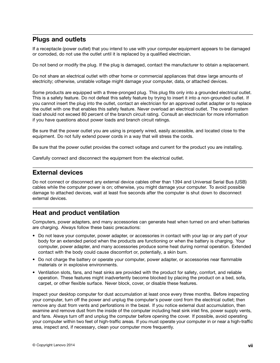 Plugs and outlets, External devices, Heat and product ventilation | Lenovo ThinkStation P300 User Manual | Page 9 / 150