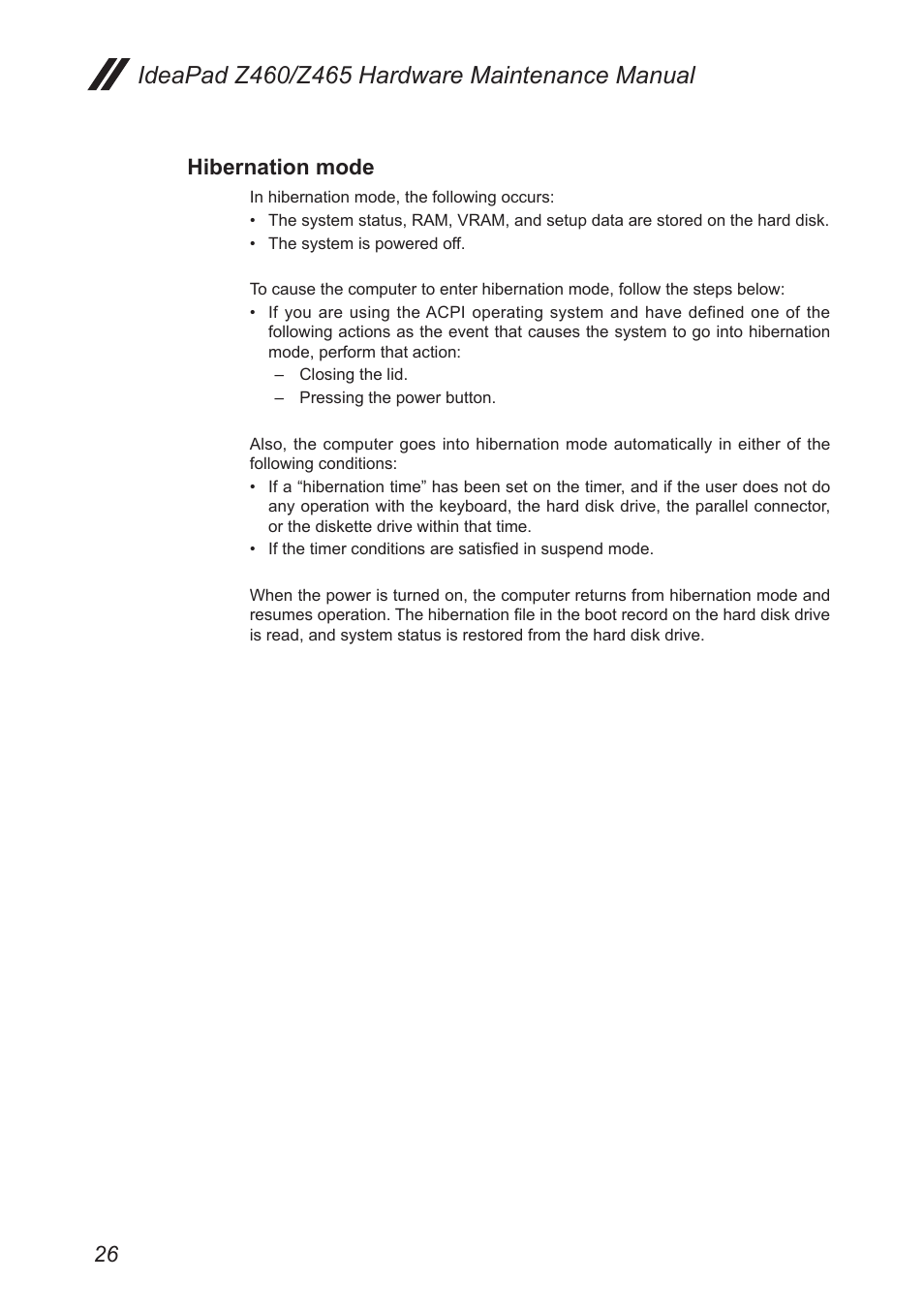 Hibernation mode | Lenovo IdeaPad Z460 User Manual | Page 30 / 92