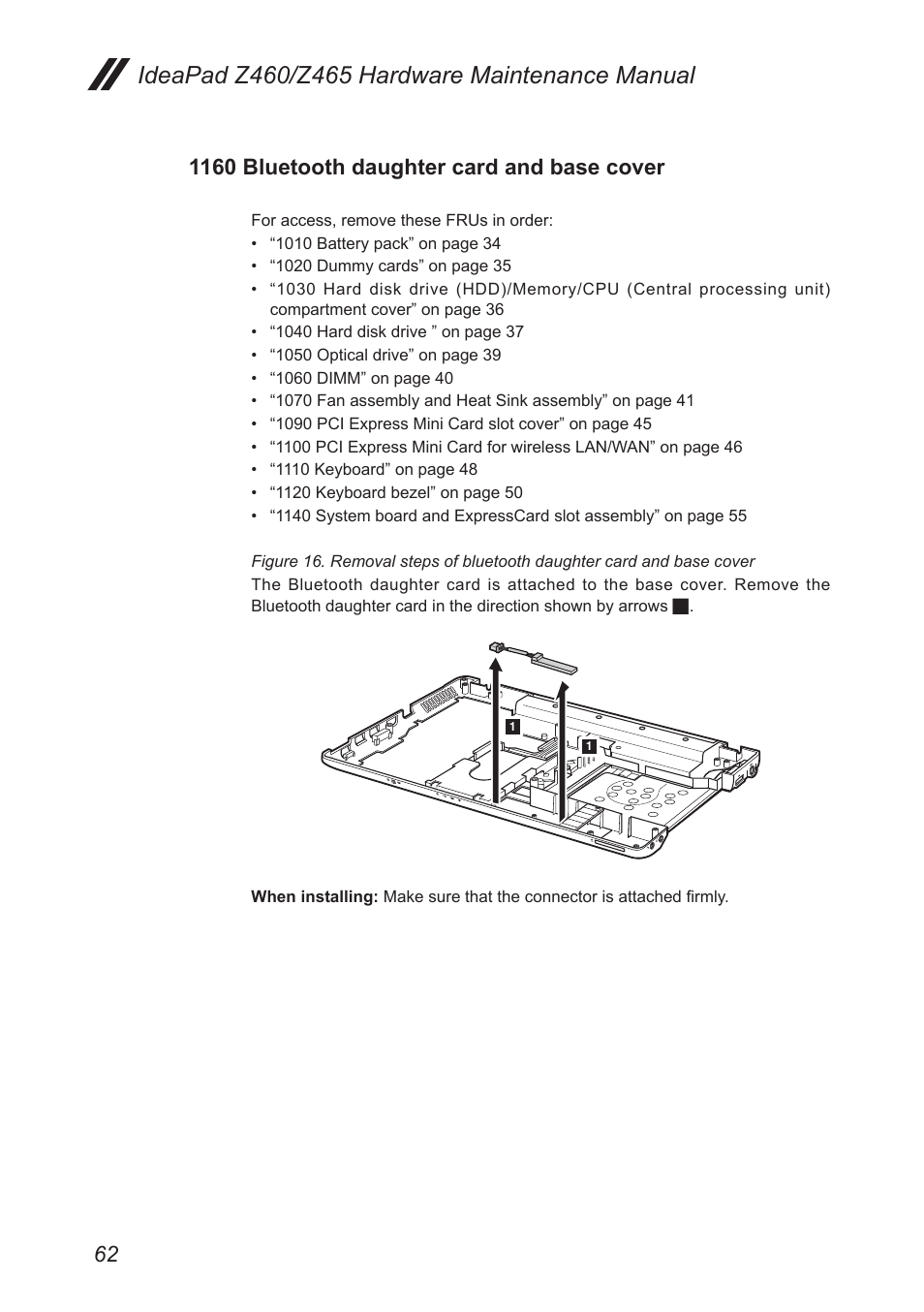 1160 bluetooth daughter card and base cover | Lenovo IdeaPad Z460 User Manual | Page 66 / 92