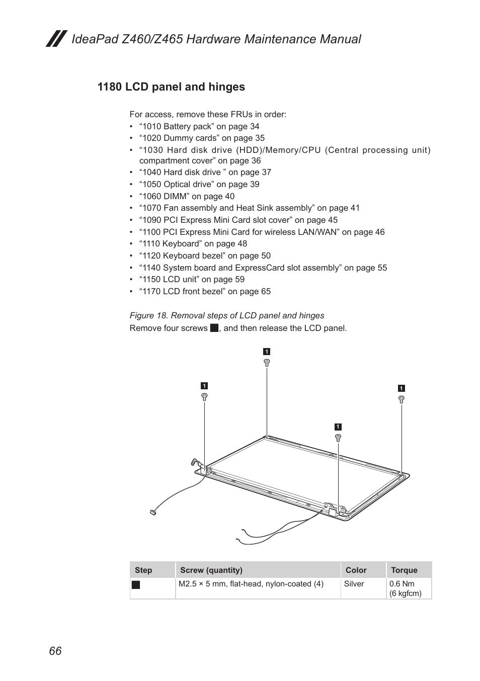 1180 lcd panel and hinges | Lenovo IdeaPad Z460 User Manual | Page 70 / 92