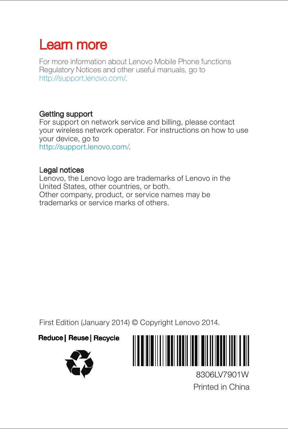 Learn more | Lenovo A316i Smartphone User Manual | Page 6 / 6