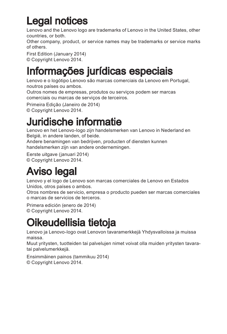 Aviso legal, Oikeudellisia tietoja | Lenovo A8-50 Tablet User Manual | Page 175 / 176