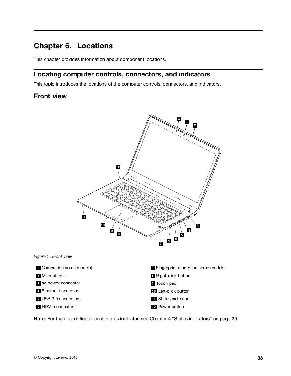 Chapter 6. locations, Front view | Lenovo M4400s notebook User Manual | Page 39 / 80