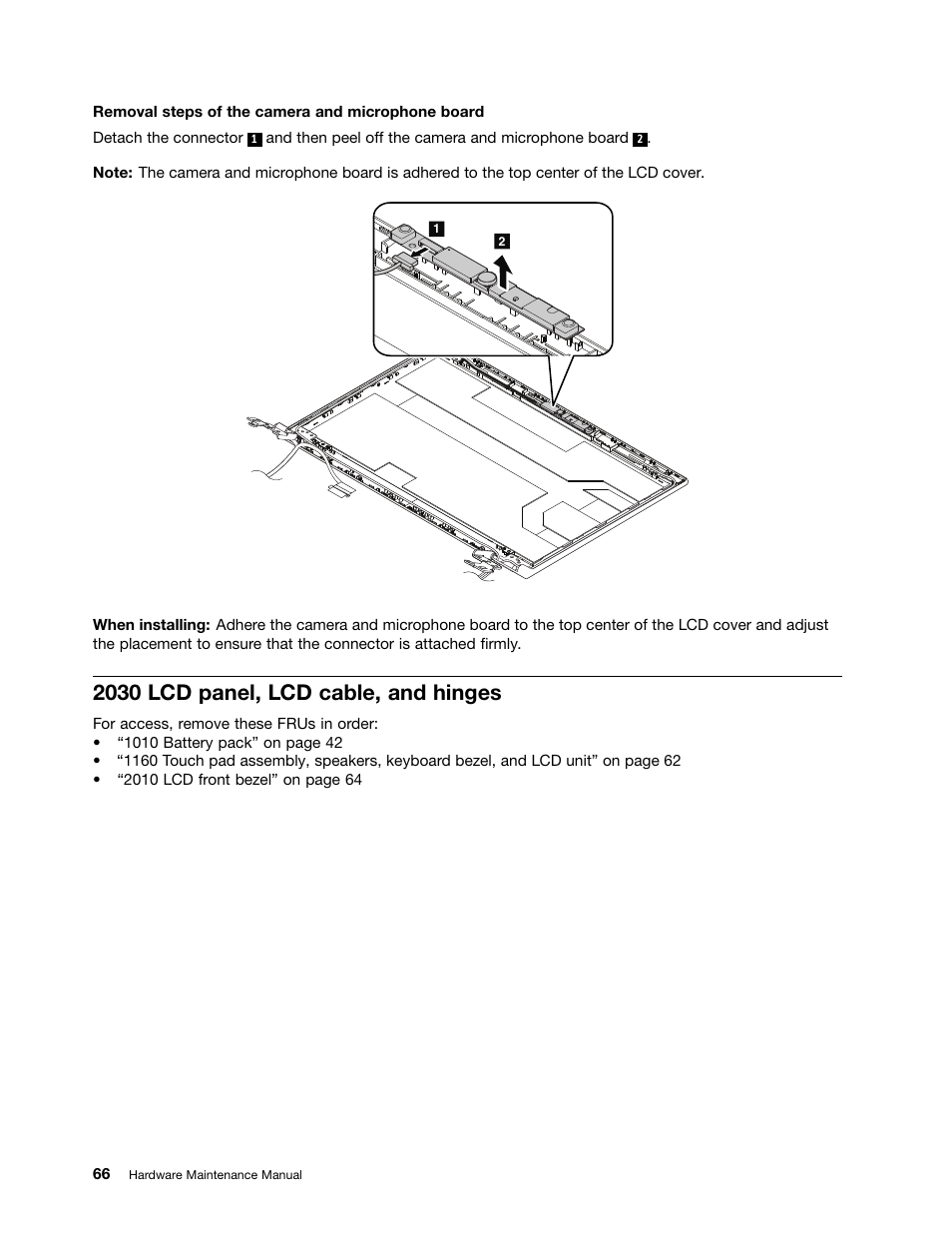 2030 lcd panel, lcd cable, and hinges | Lenovo M4400s notebook User Manual | Page 72 / 80