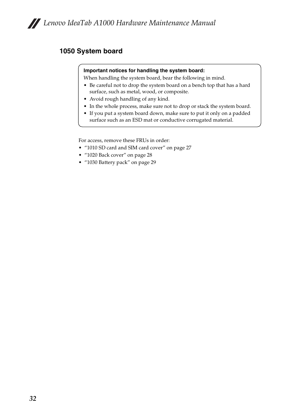 1050 system board, Lenovo ideatab a1000 hardware maintenance manual | Lenovo A1000 Tablet User Manual | Page 36 / 45