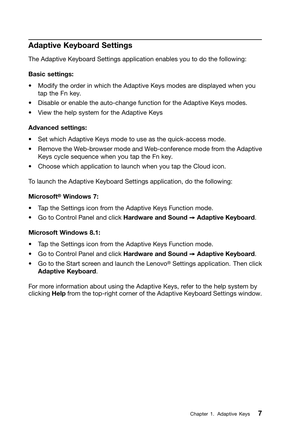 Adaptive keyboard settings | Lenovo ThinkPad X1 Carbon Type 20A7 20A8 User Manual | Page 11 / 20