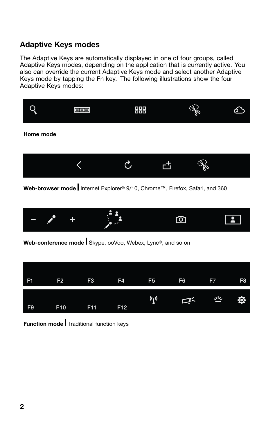 Adaptive keys modes | Lenovo ThinkPad X1 Carbon Type 20A7 20A8 User Manual | Page 6 / 20