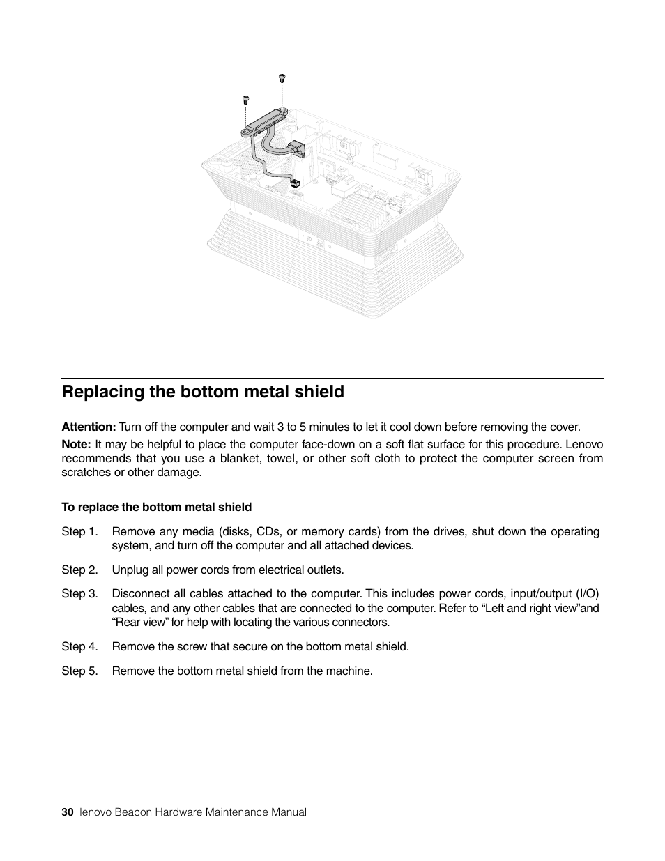 Replacing the bottom metal shield | Lenovo Beacon User Manual | Page 36 / 46