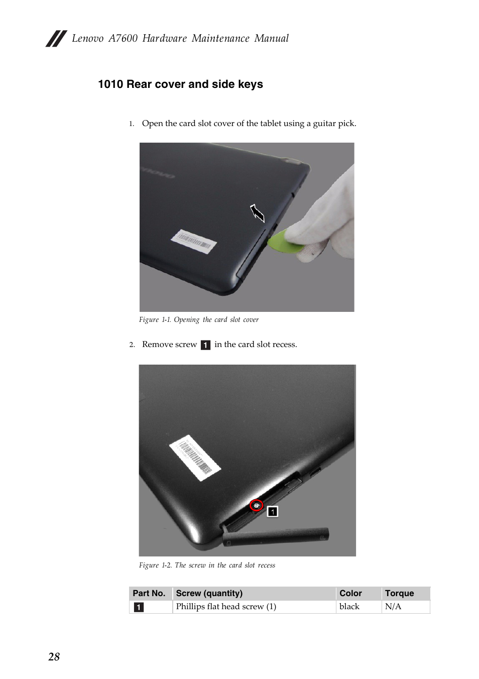 1010 rear cover and side keys, Lenovo a7600 hardware maintenance manual | Lenovo A10-70 Tablet User Manual | Page 32 / 83