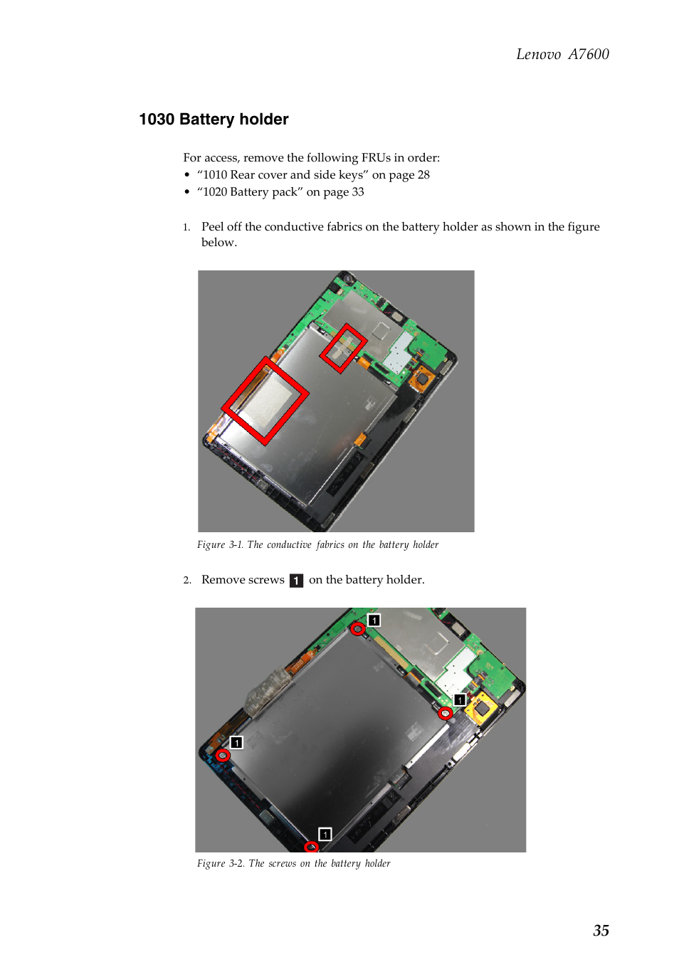 1030 battery holder, Lenovo a7600 | Lenovo A10-70 Tablet User Manual | Page 39 / 83