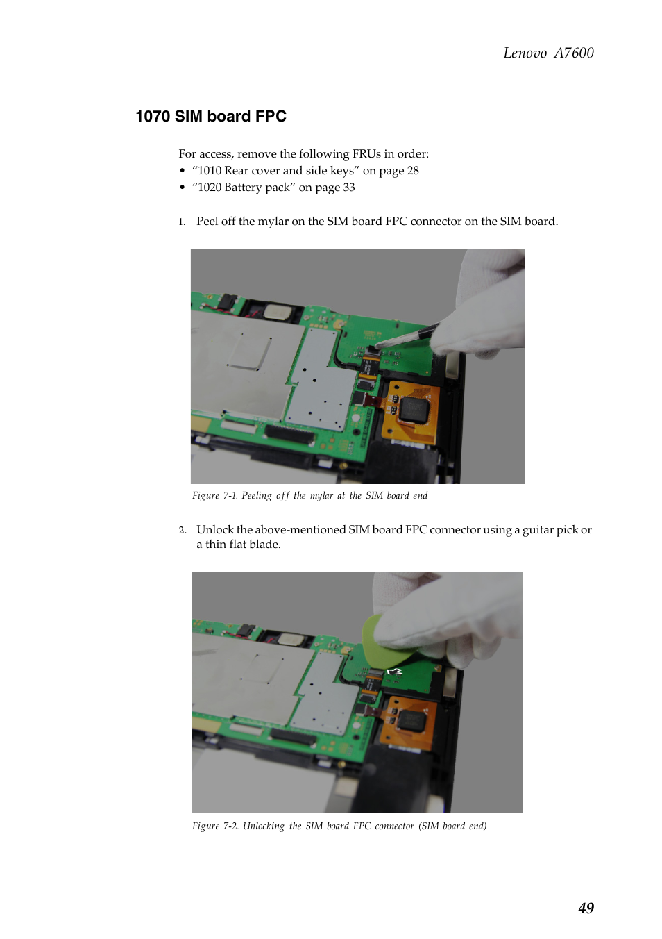 1070 sim board fpc, Lenovo a7600 | Lenovo A10-70 Tablet User Manual | Page 53 / 83