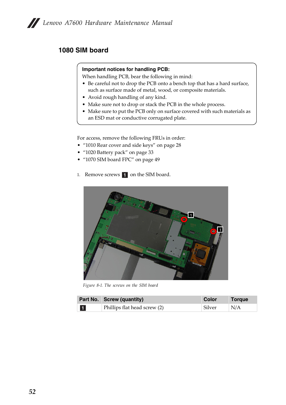 1080 sim board, Lenovo a7600 hardware maintenance manual | Lenovo A10-70 Tablet User Manual | Page 56 / 83