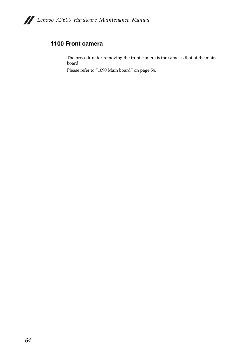 1100 front camera, Lenovo a7600 hardware maintenance manual | Lenovo A10-70 Tablet User Manual | Page 68 / 83