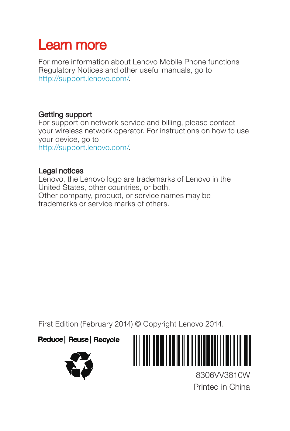Learn more | Lenovo S660 Smartphone User Manual | Page 6 / 6