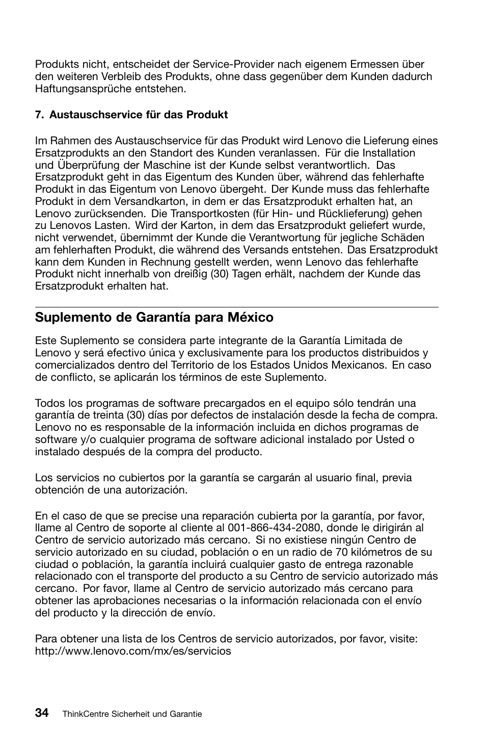 Suplemento de garantía para méxico | Lenovo ThinkCentre M81 User Manual | Page 136 / 252