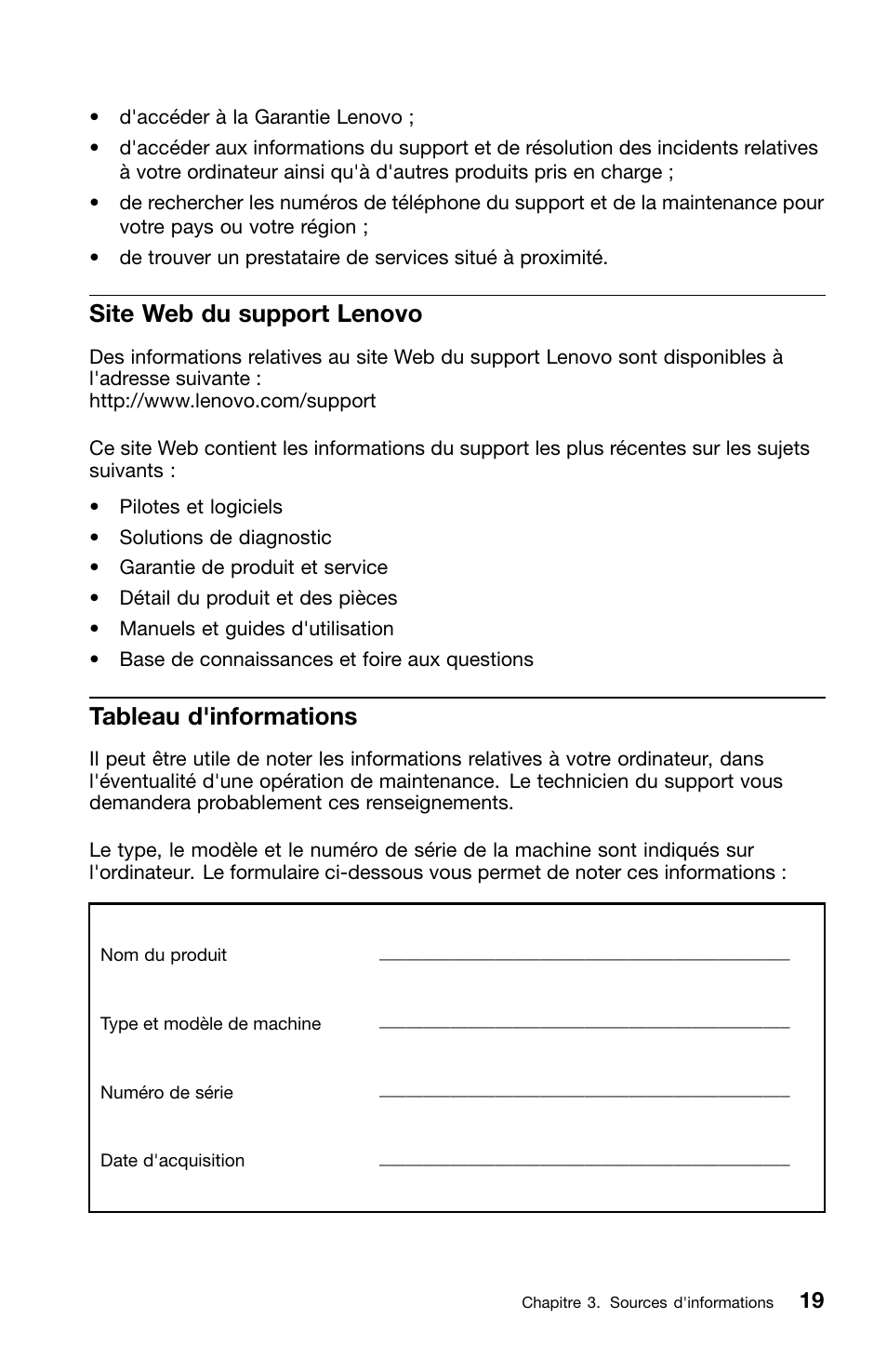 Site web du support lenovo, Tableau d'informations | Lenovo ThinkCentre M81 User Manual | Page 71 / 252