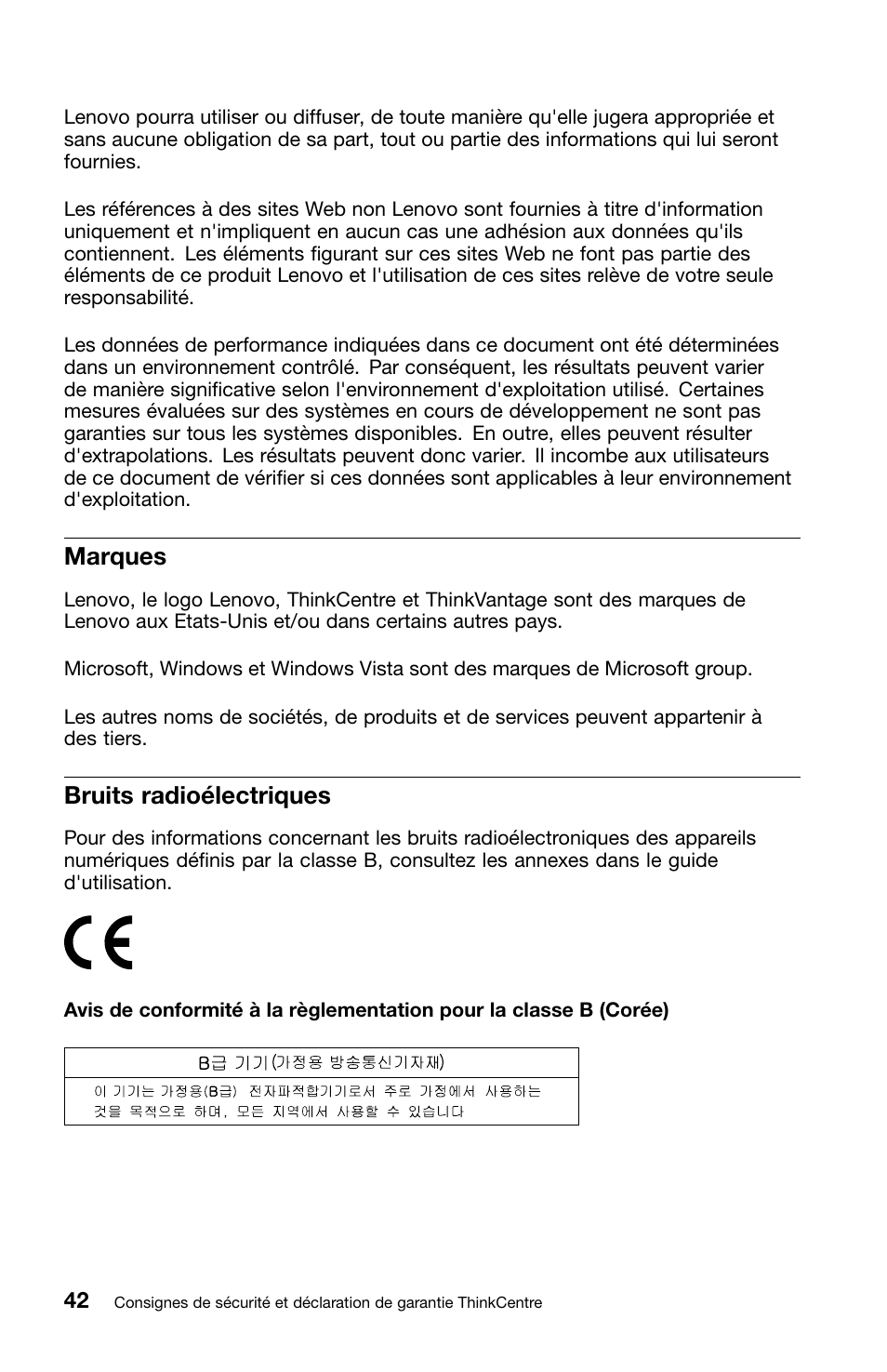 Marques, Bruits radioélectriques | Lenovo ThinkCentre M81 User Manual | Page 94 / 252