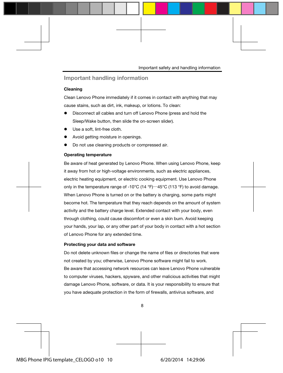 Important handling information | Lenovo A328 Smartphone User Manual | Page 10 / 19